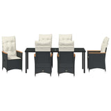 Garden Dining Set with Cushion 7 pcs Black Poly Rattan - Close-Up Angle