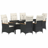 Garden Dining Set with Cushion 7 pcs Black Poly Rattan - Side View