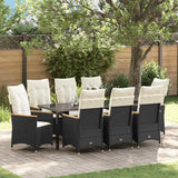Garden Dining Set with Cushion 9 pcs Black Poly Rattan