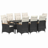 Garden Dining Set with Cushion 9 pcs Black Poly Rattan