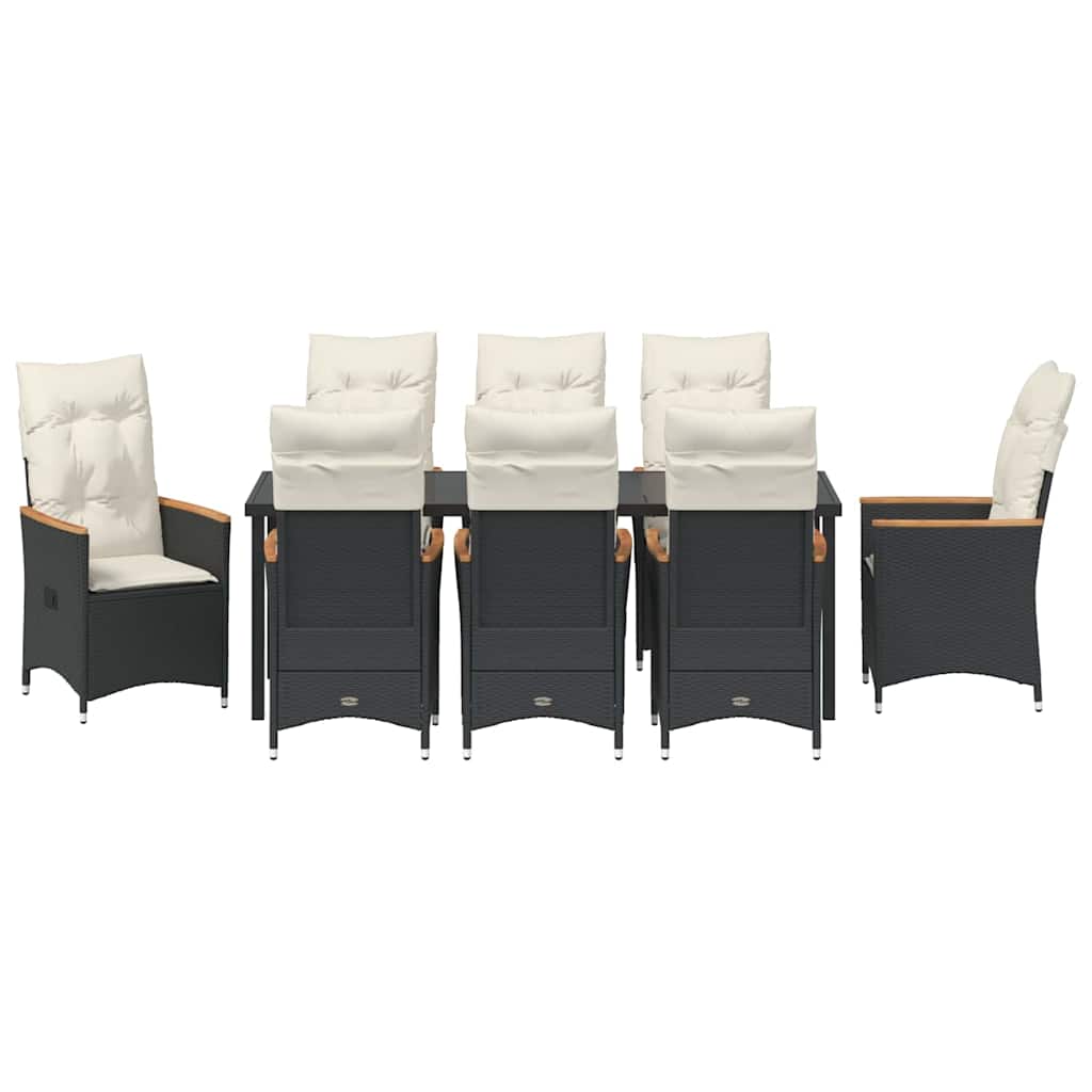 Garden Dining Set with Cushion 9 pcs Black Poly Rattan