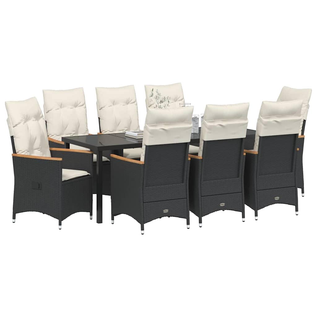 Garden Dining Set with Cushion 9 pcs Black Poly Rattan