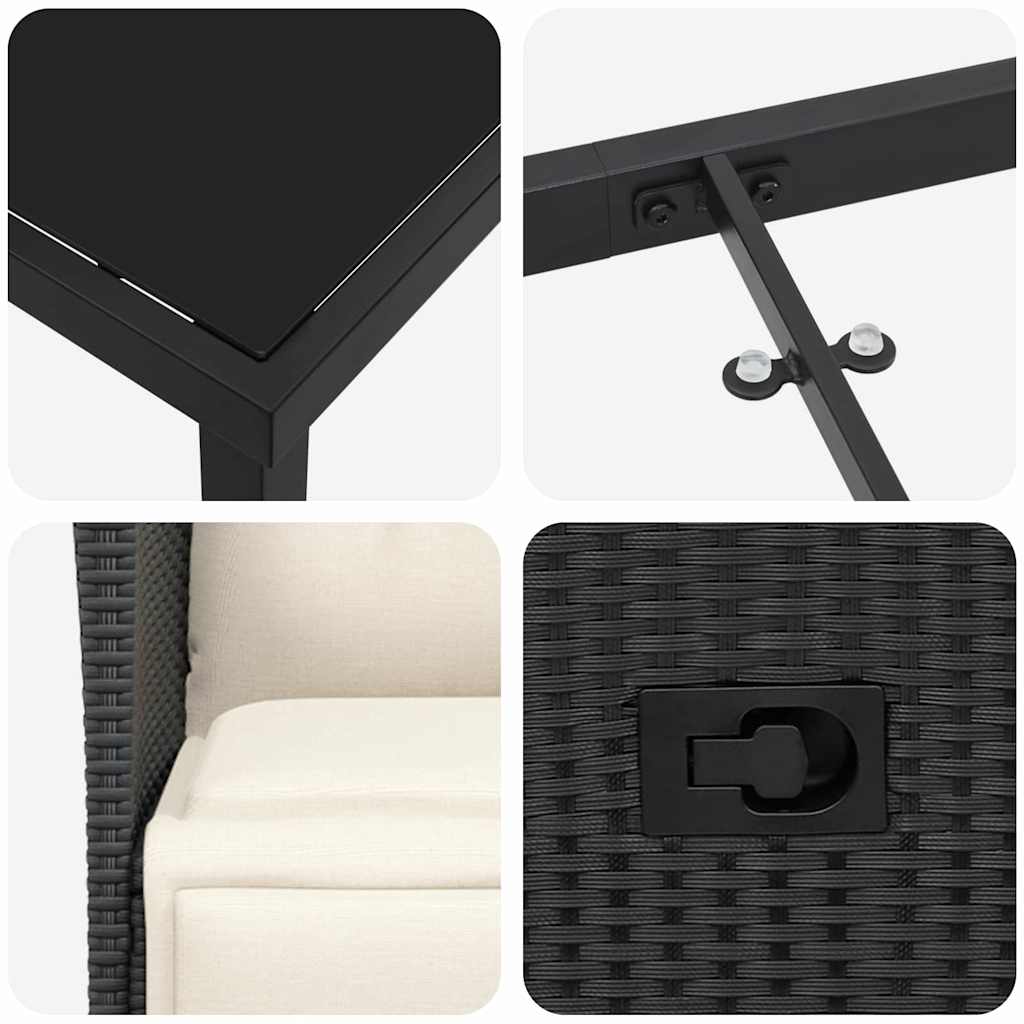 Garden Dining Set with Cushion 3 pcs Black Poly Rattan