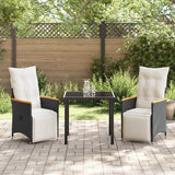 Garden Dining Set with Cushion 3 pcs Black Poly Rattan - Top-Down View