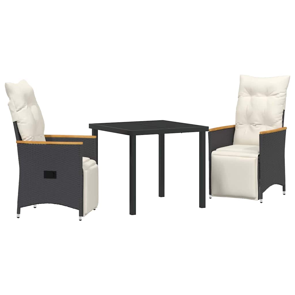 Garden Dining Set with Cushion 3 pcs Black Poly Rattan