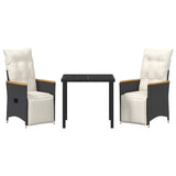 Garden Dining Set with Cushion 3 pcs Black Poly Rattan