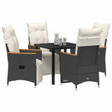 Garden Dining Set with Cushion 5 pcs Black Poly Rattan