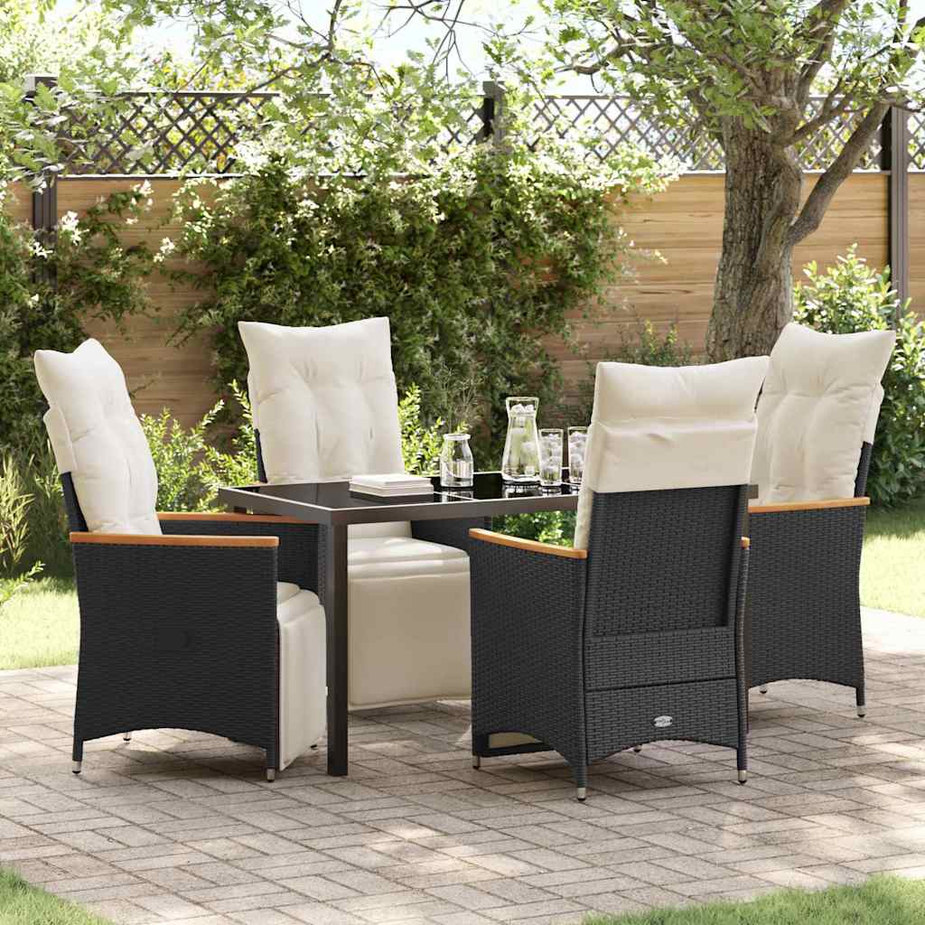 Garden Dining Set with Cushion 5 pcs Black Poly Rattan