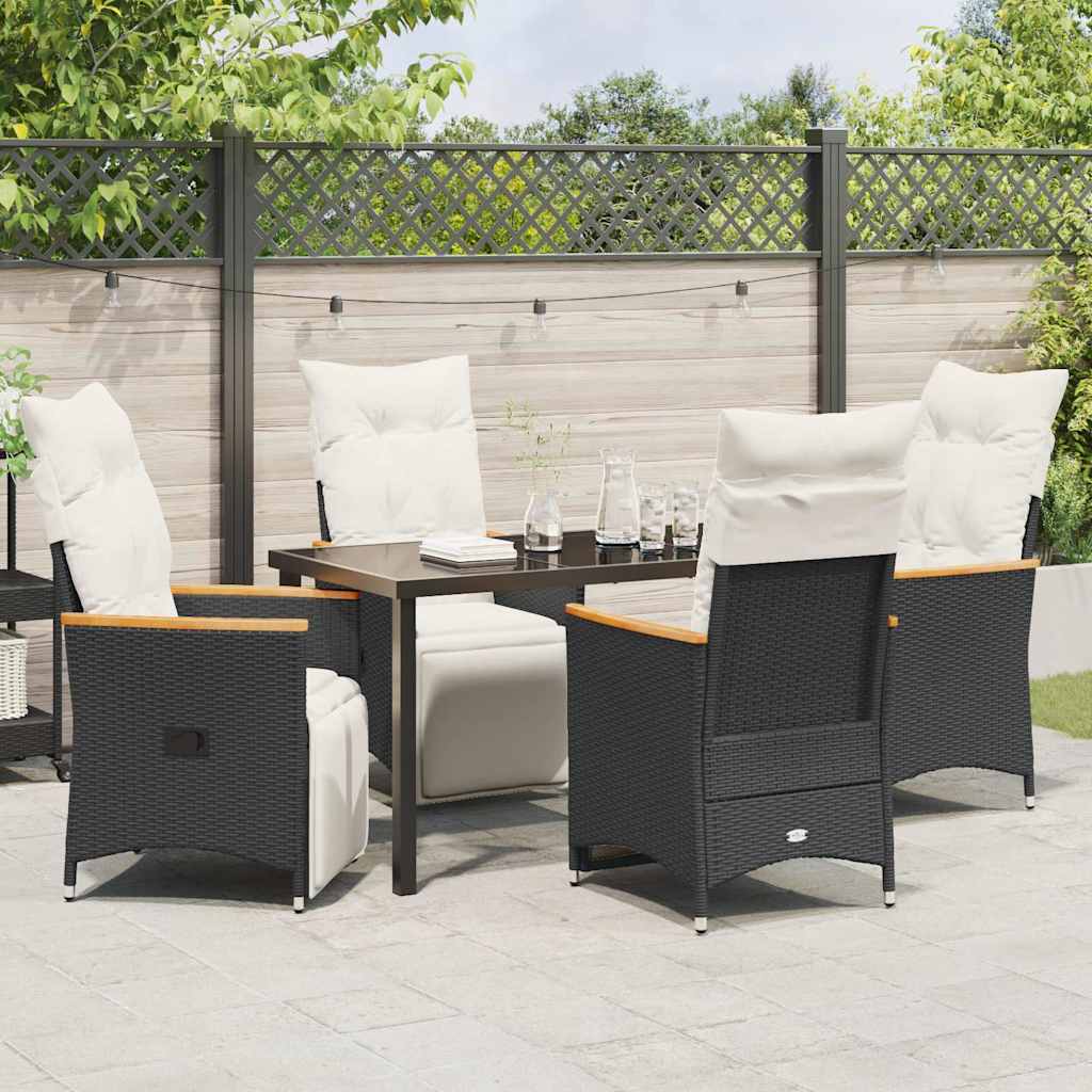 Garden Dining Set with Cushion 5 pcs Black Poly Rattan