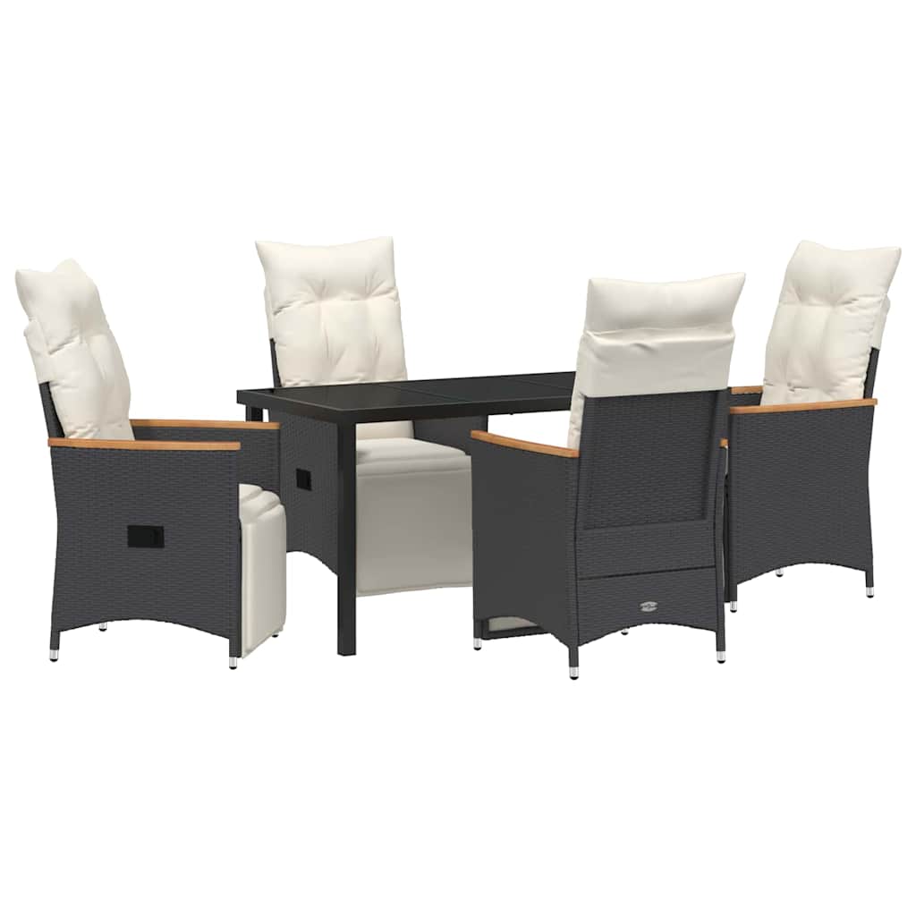 Garden Dining Set with Cushion 5 pcs Black Poly Rattan