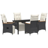 Garden Dining Set with Cushion 5 pcs Black Poly Rattan