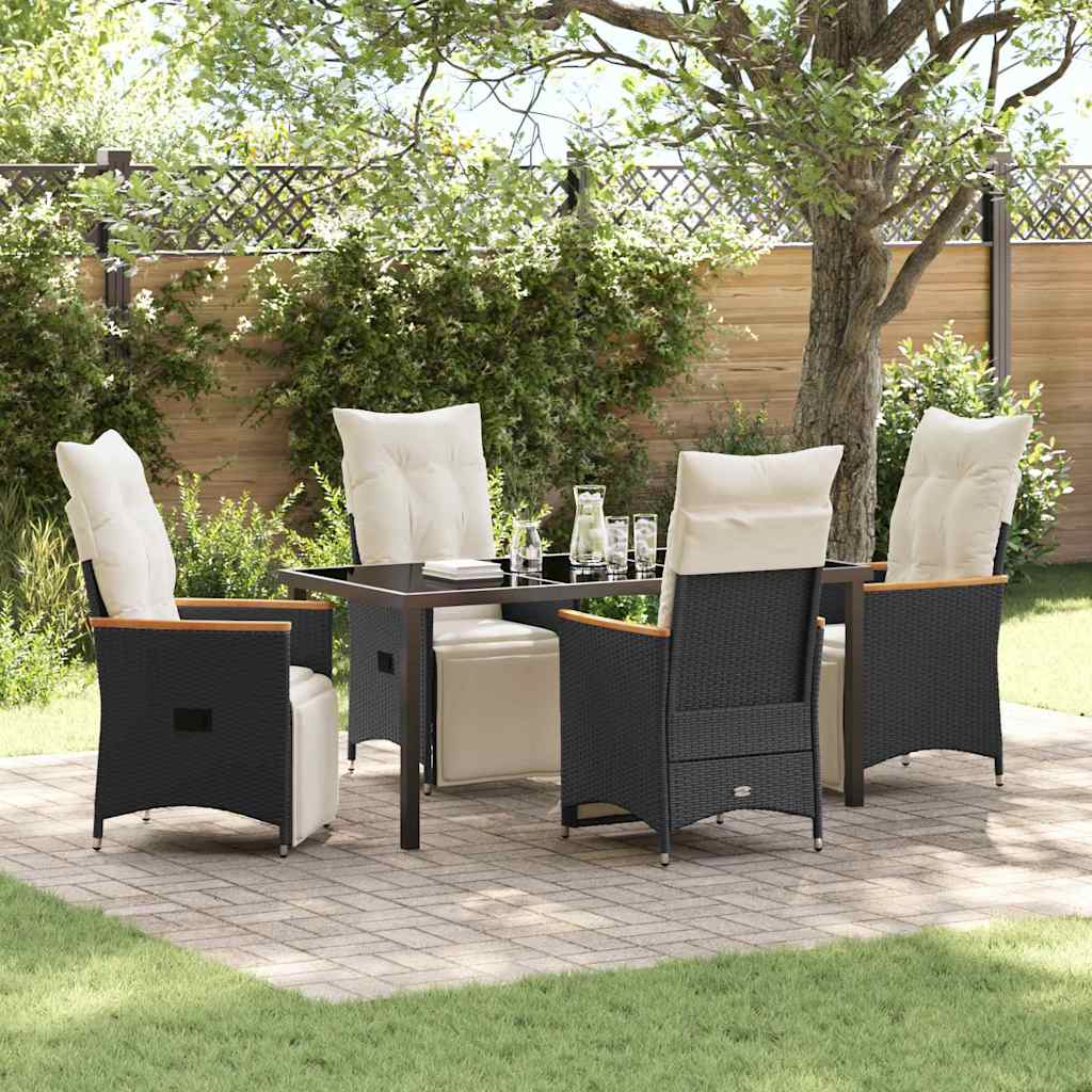 Garden Dining Set with Cushion 5 pcs Black Poly Rattan