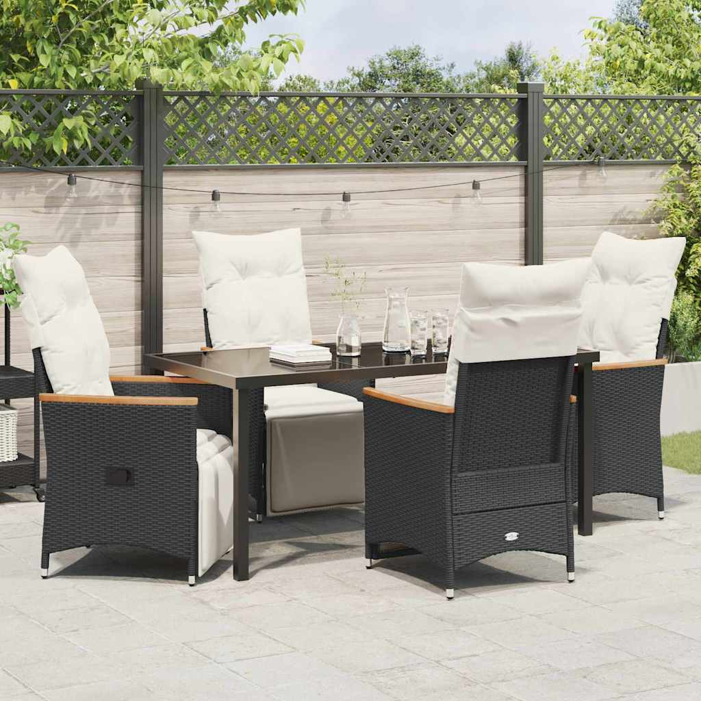 Garden Dining Set with Cushion 5 pcs Black Poly Rattan