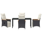 Garden Dining Set with Cushion 5 pcs Black Poly Rattan - Close-Up Angle