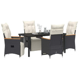 Garden Dining Set with Cushion 5 pcs Black Poly Rattan