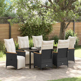 Garden Dining Set with Cushion 7 pcs Black Poly Rattan