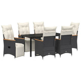 Garden Dining Set with Cushion 7 pcs Black Poly Rattan - Front View