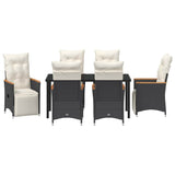 Garden Dining Set with Cushion 7 pcs Black Poly Rattan