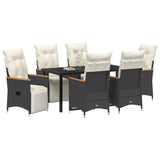 Garden Dining Set with Cushion 7 pcs Black Poly Rattan