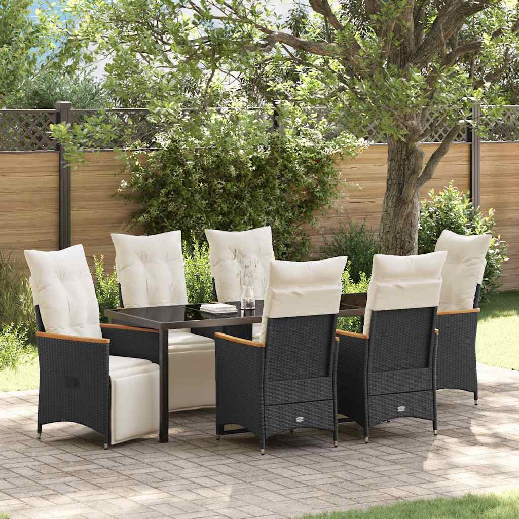 Garden Dining Set with Cushion 7 pcs Black Poly Rattan