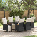 Garden Dining Set with Cushion 7 pcs Black Poly Rattan