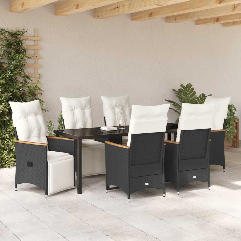 Garden Dining Set with Cushion 7 pcs Black Poly Rattan
