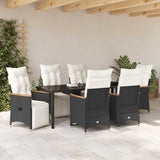 Garden Dining Set with Cushion 7 pcs Black Poly Rattan