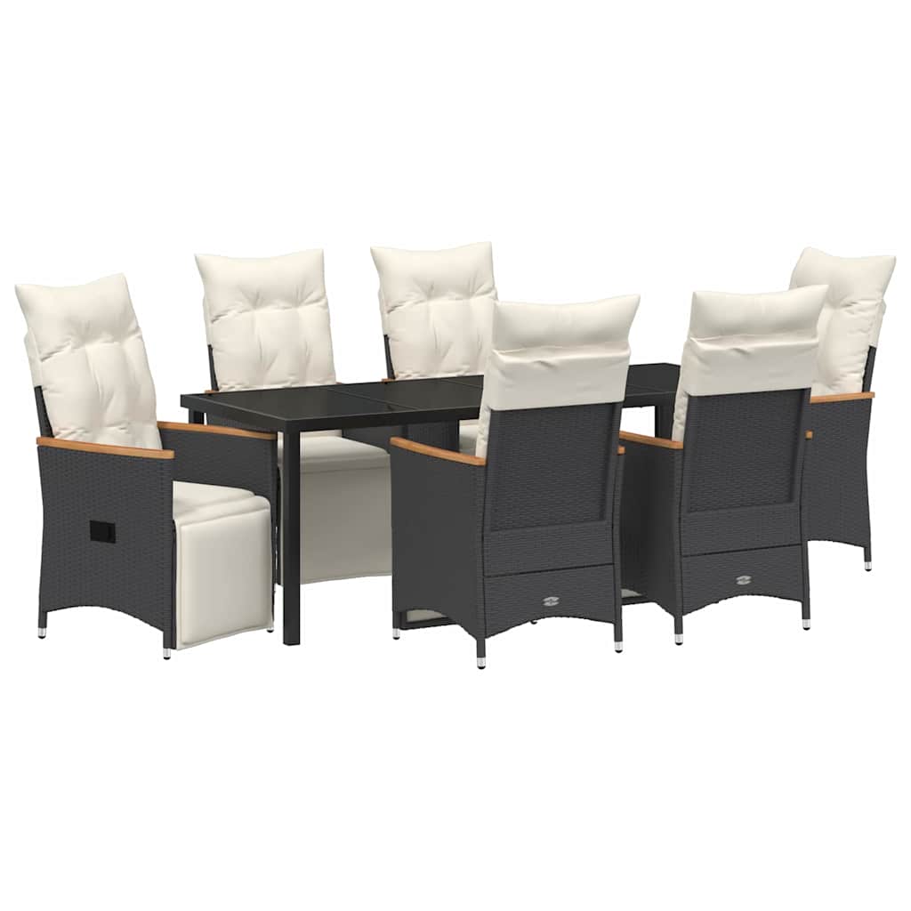 Garden Dining Set with Cushion 7 pcs Black Poly Rattan
