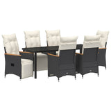 Garden Dining Set with Cushion 7 pcs Black Poly Rattan