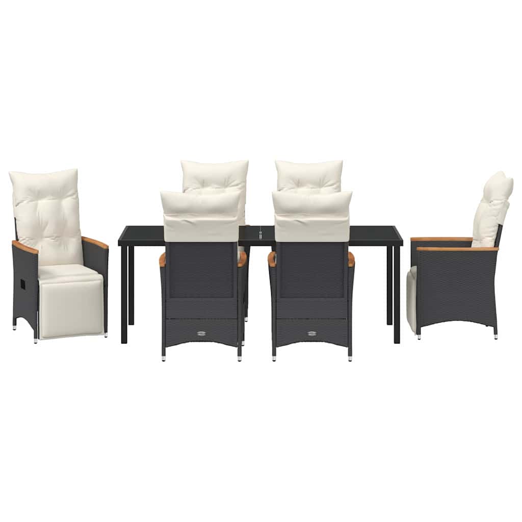 Garden Dining Set with Cushion 7 pcs Black Poly Rattan