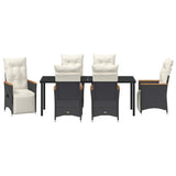 Garden Dining Set with Cushion 7 pcs Black Poly Rattan