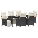Garden Dining Set with Cushion 7 pcs Black Poly Rattan - Side View