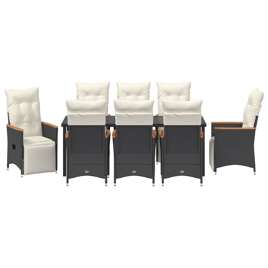 Garden Dining Set with Cushion 9 pcs Black Poly Rattan