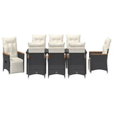 Garden Dining Set with Cushion 9 pcs Black Poly Rattan
