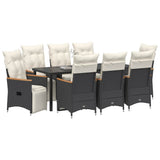 Garden Dining Set with Cushion 9 pcs Black Poly Rattan - Side View