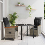 Garden Dining Set with Cushion 3 pcs Grey Poly Rattan