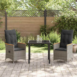Garden Dining Set with Cushion 3 pcs Grey Poly Rattan