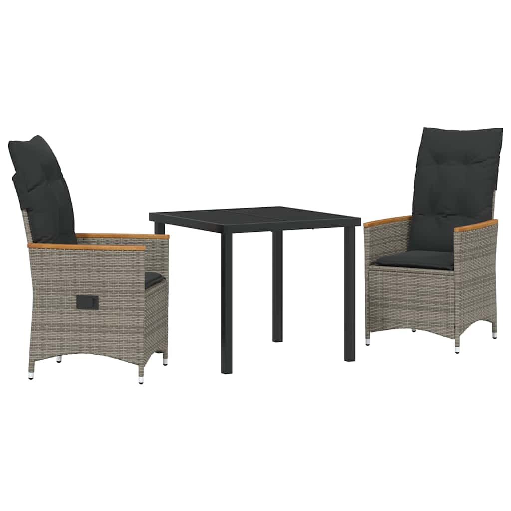 Garden Dining Set with Cushion 3 pcs Grey Poly Rattan