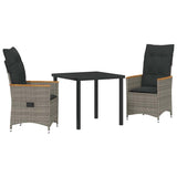 Garden Dining Set with Cushion 3 pcs Grey Poly Rattan
