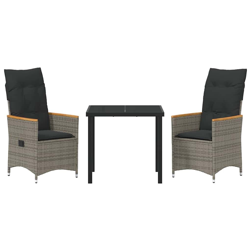 Garden Dining Set with Cushion 3 pcs Grey Poly Rattan