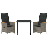 Garden Dining Set with Cushion 3 pcs Grey Poly Rattan