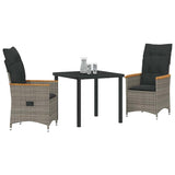 Garden Dining Set with Cushion 3 pcs Grey Poly Rattan - Side View