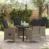 Garden Dining Set with Cushion 5 pcs Grey Poly Rattan