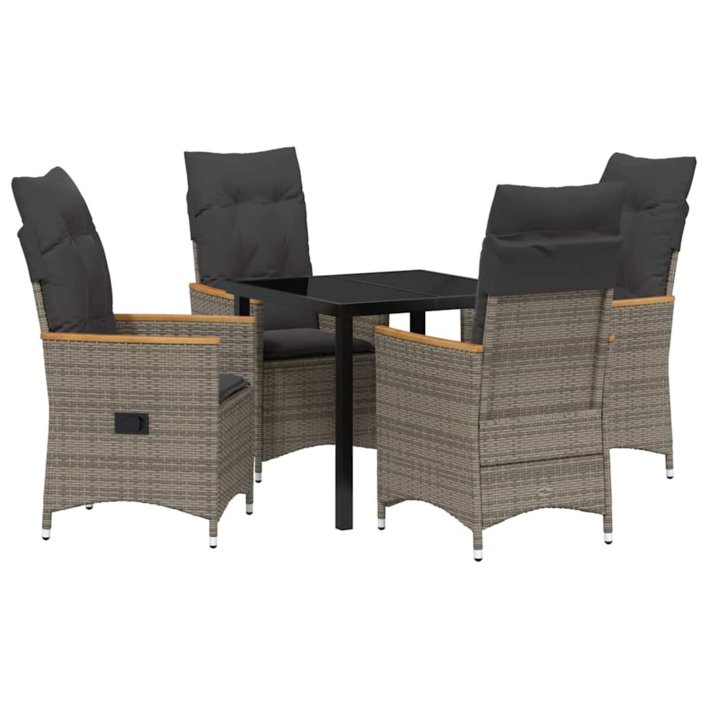 Garden Dining Set with Cushion 5 pcs Grey Poly Rattan
