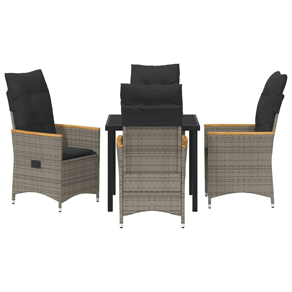 Garden Dining Set with Cushion 5 pcs Grey Poly Rattan