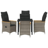 Garden Dining Set with Cushion 5 pcs Grey Poly Rattan