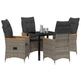 Garden Dining Set with Cushion 5 pcs Grey Poly Rattan