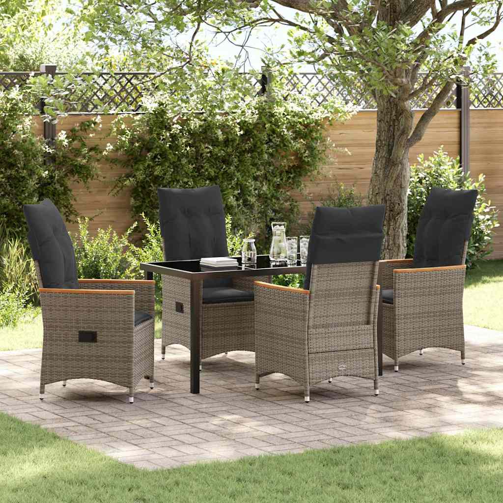 Garden Dining Set with Cushion 5 pcs Grey Poly Rattan