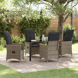 Garden Dining Set with Cushion 5 pcs Grey Poly Rattan
