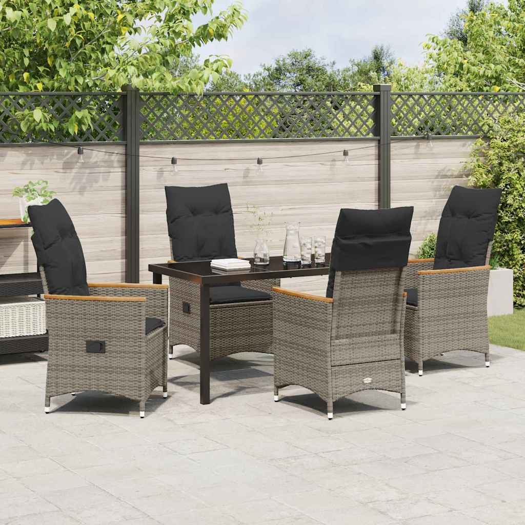Garden Dining Set with Cushion 5 pcs Grey Poly Rattan